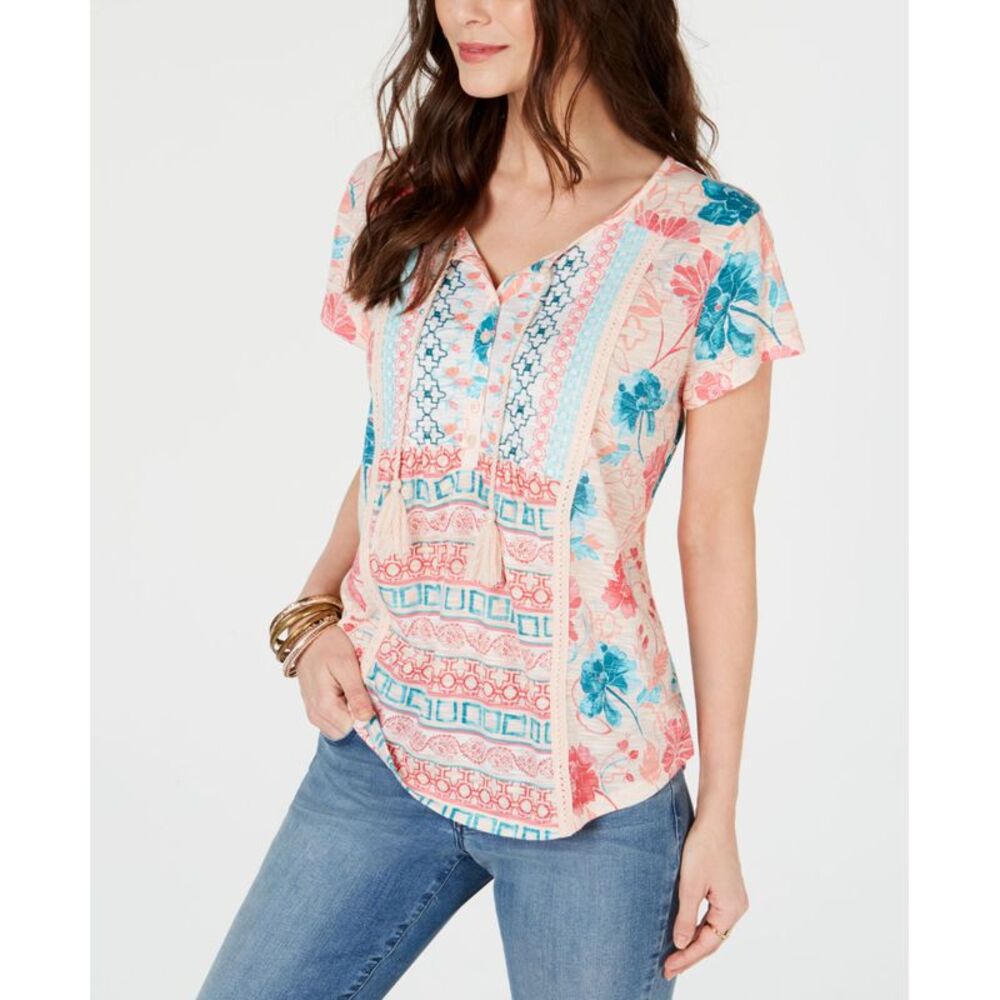 Style & Co Petite Crochet Trim Top